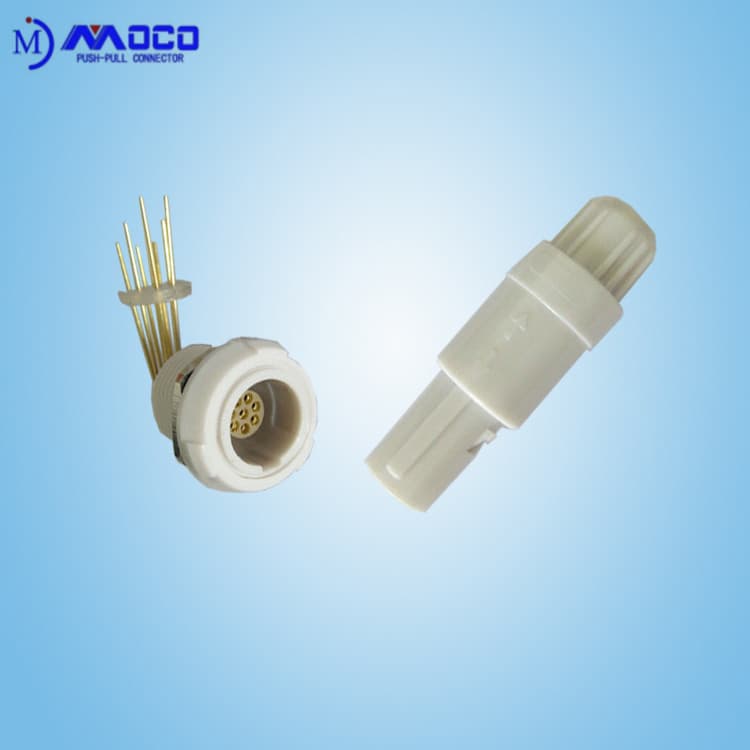circular plastic medical equipment connector with elbow contacts